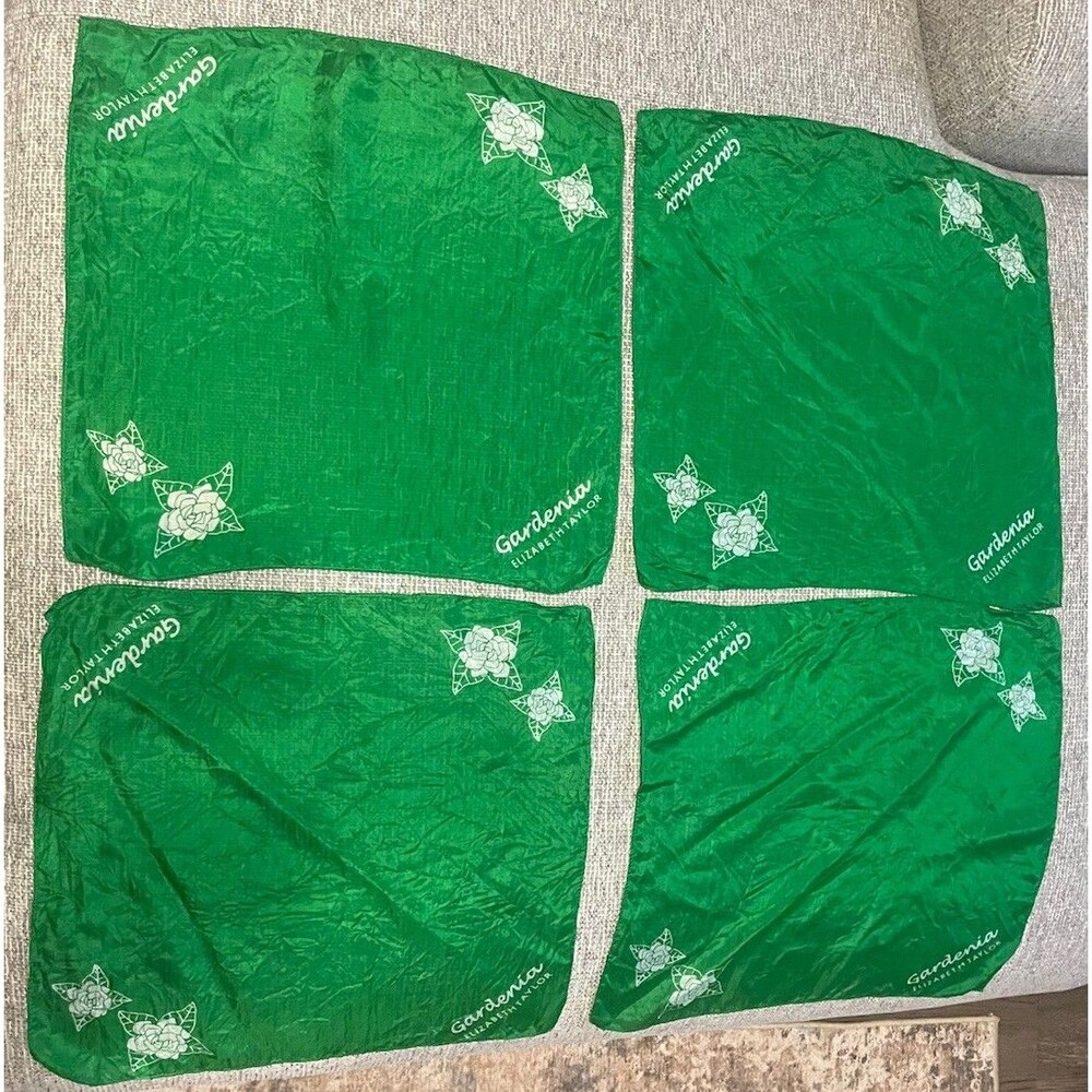 Vtg Elizabeth Taylor Gardenia Perfume Promo Satin Handkerchief Napkins Set of 4